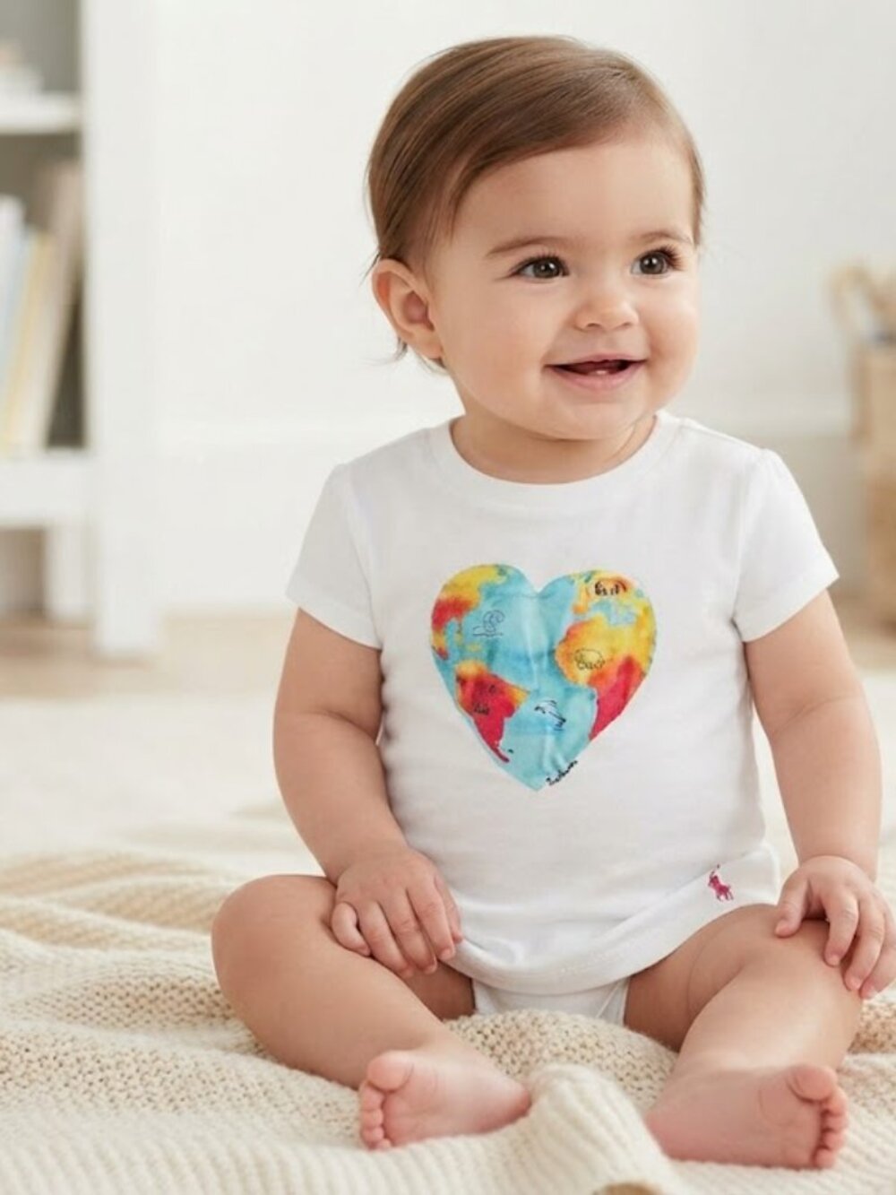 Ralph Lauren Baby Girl White Heart World Map Animal Graphic T-Shirt 12M NWT